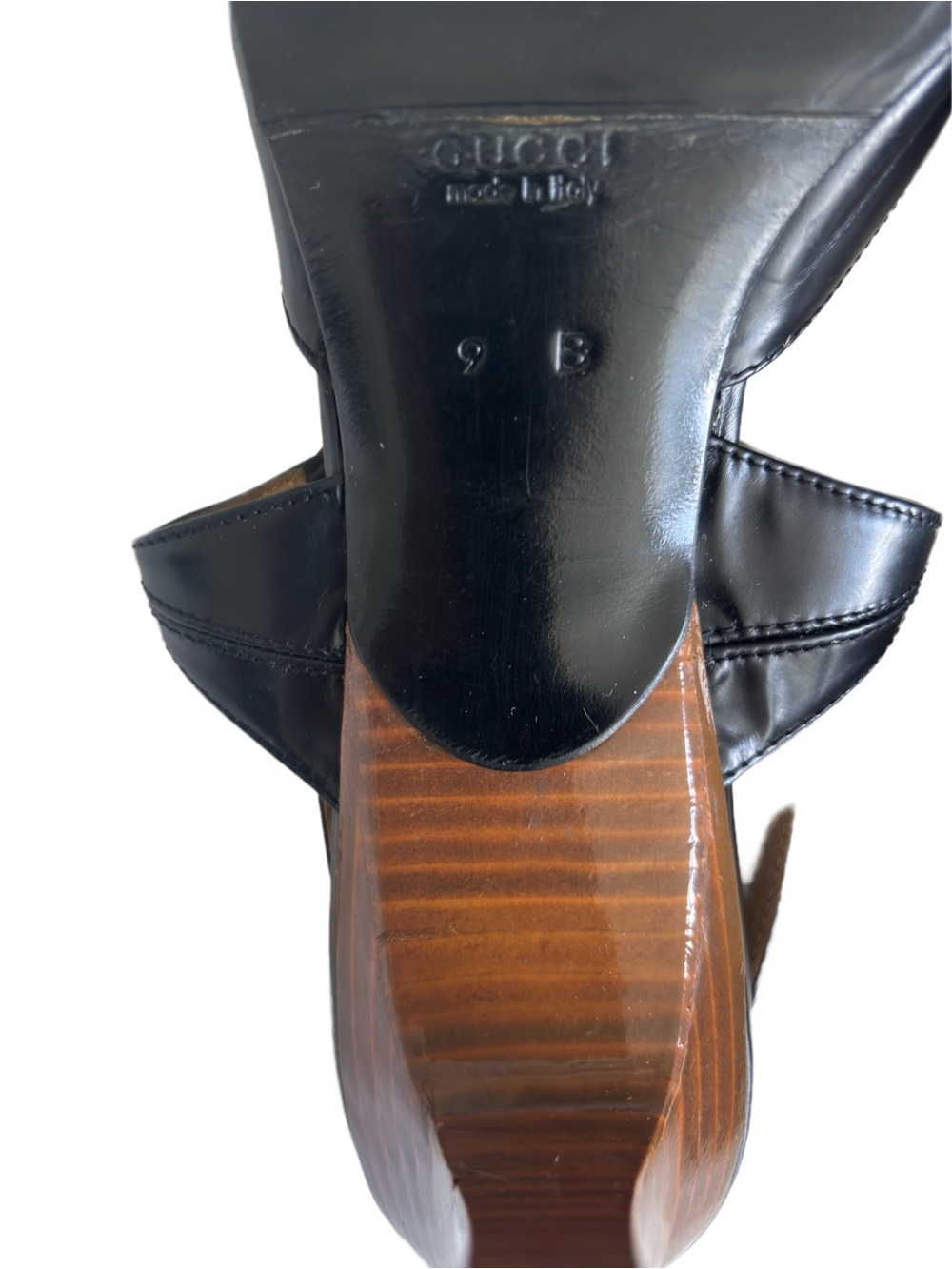 Gucci Vintage Black Leather Pointed Toe Slingback Pumps Heels Size 9B - Picture 7 of 16